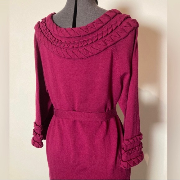 Diane Von Furstenberg Wool MIDI Knit Dress Size L Maroon - Picture 5 of 13